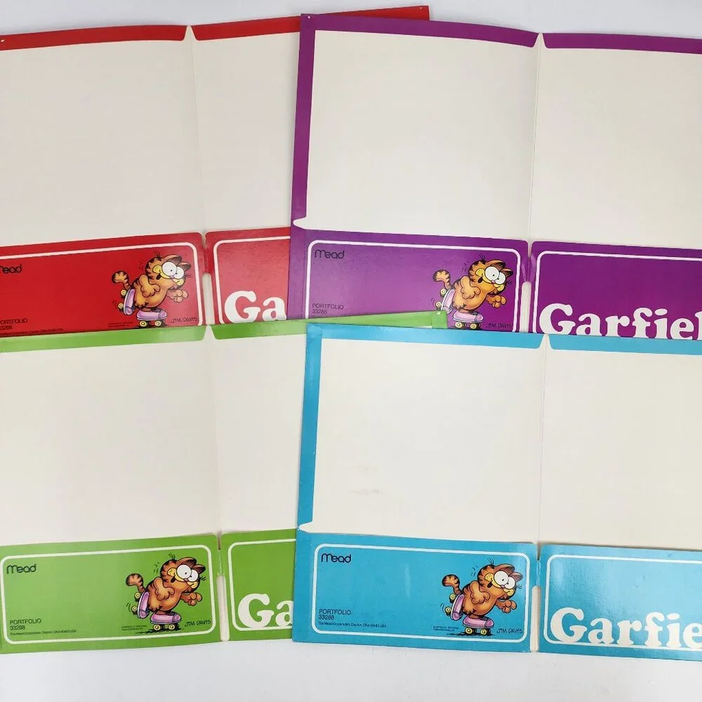 Lot of 5 Vtg 1978 80s Mead Portfolio 3328 Garfield the Cat & Odie Dog Folders